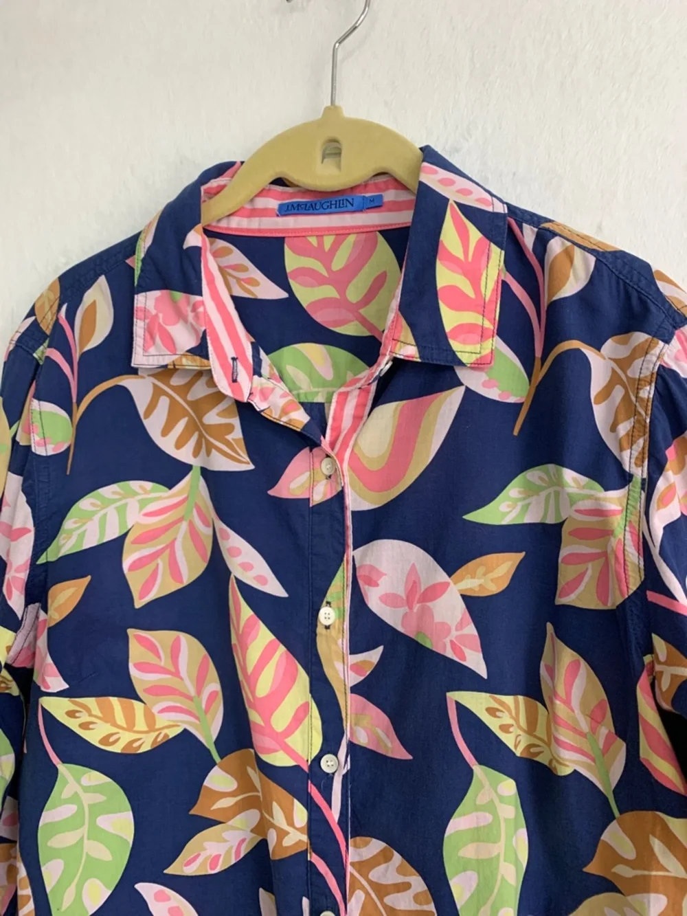 J. McLaughlin Lois Navy Botanical Print !00% Cotton Shirt Sz M
